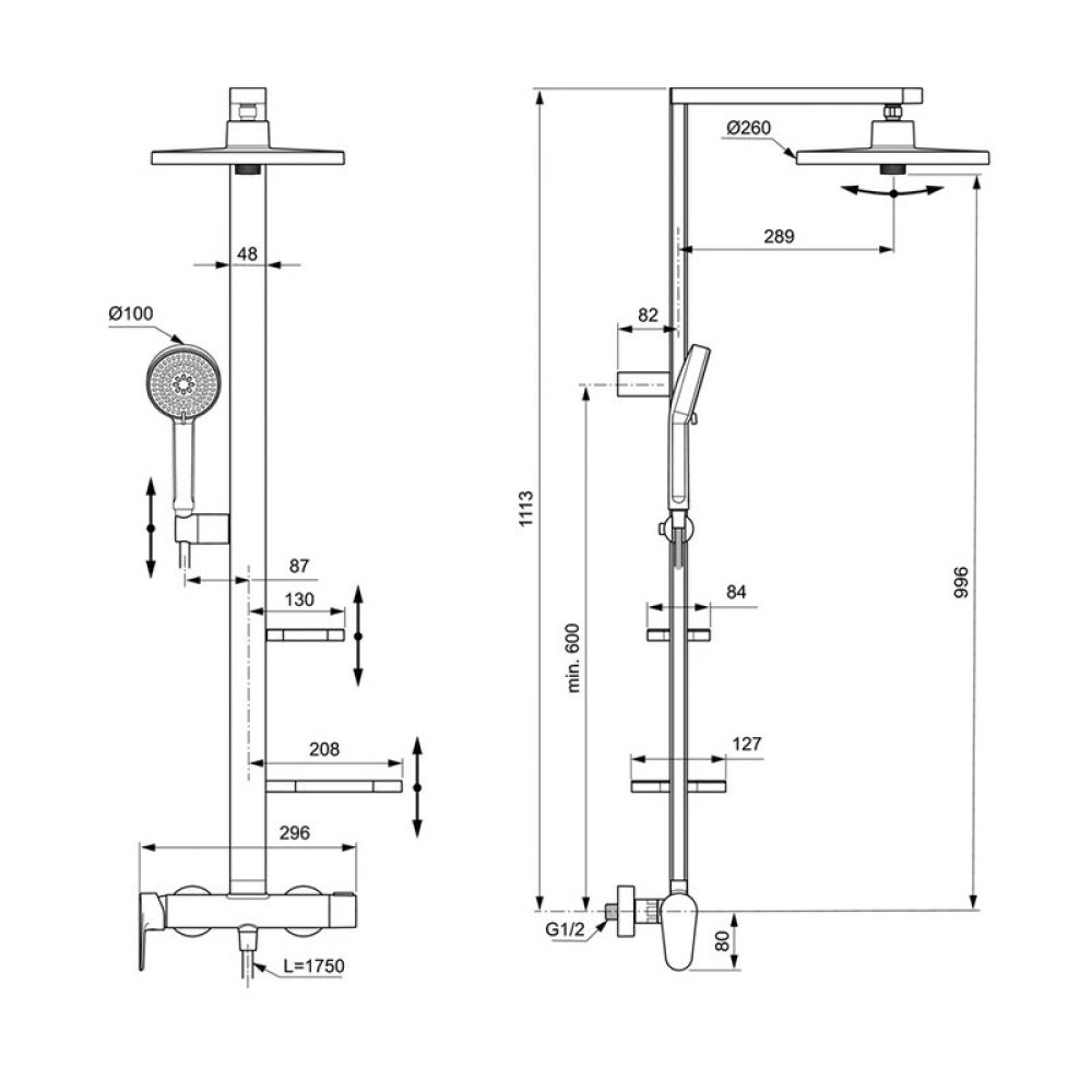 Душ система със стенен смесител,ръчен душ и пита, сребриста, IDEAL STANDARD CERAFLOW ALU+ BD584SI