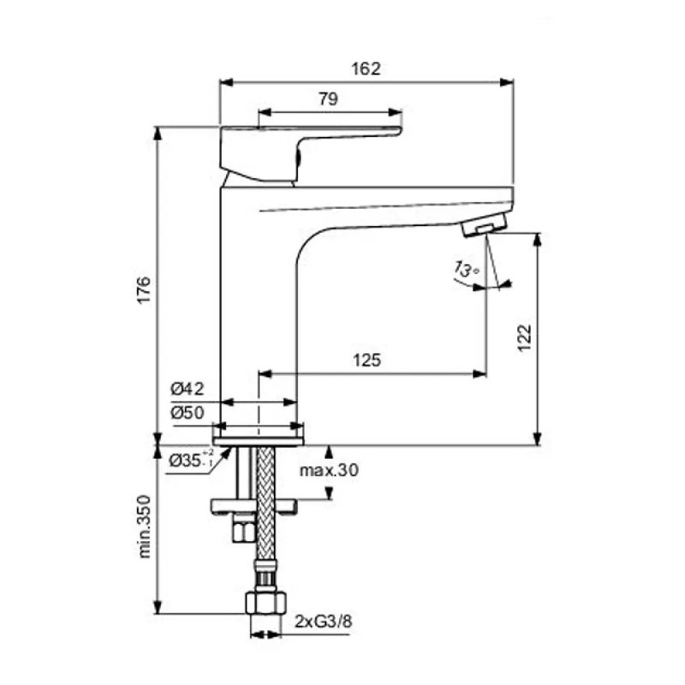 Cerafine O смесител стоящ за умивалник H120 с Click-Clack изпразнител, 5 l/min,сребро BD131SI