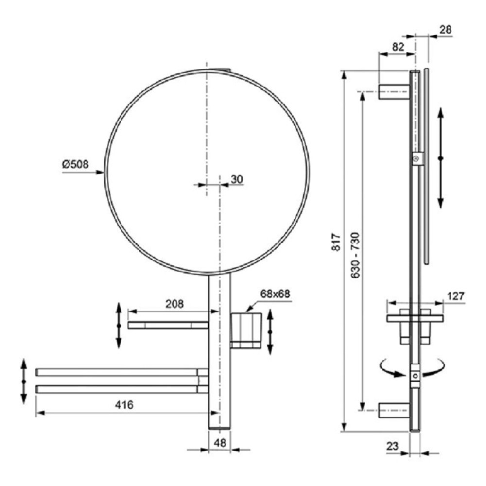 ALU+ окачване 700 mm с аксесоари (огледало 320 mm, полица, държач за кърпа и чаша), цвят розе