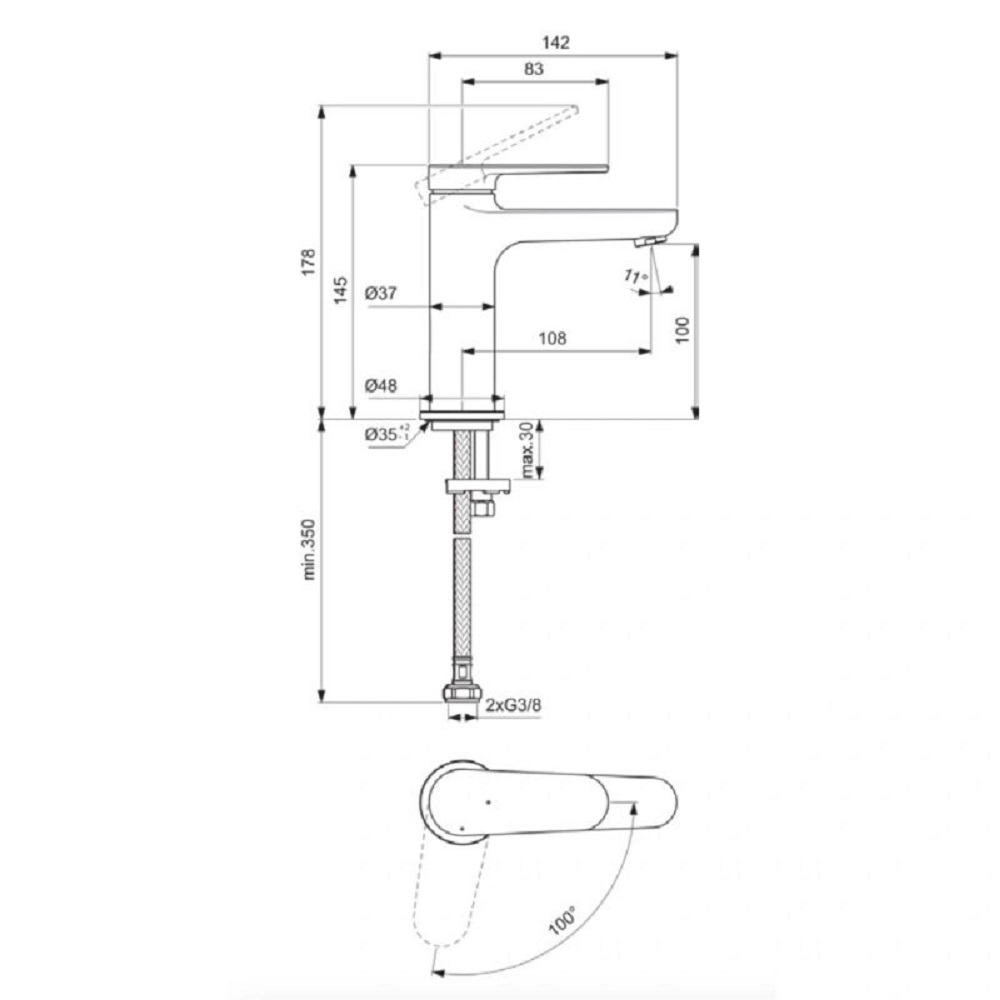 Смесител за умивалник H100 BlueStart®, Cerafine O Nuovo, Ideal Standart, BD768XG