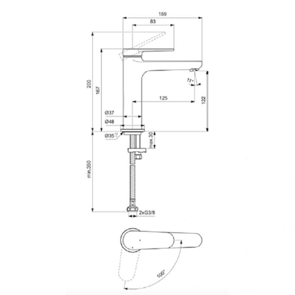 Смесител за умивалник H120 BlueStart®, 3,8 l/min, Cerafine O Nuovo, Ideal Standart, BD770XG
