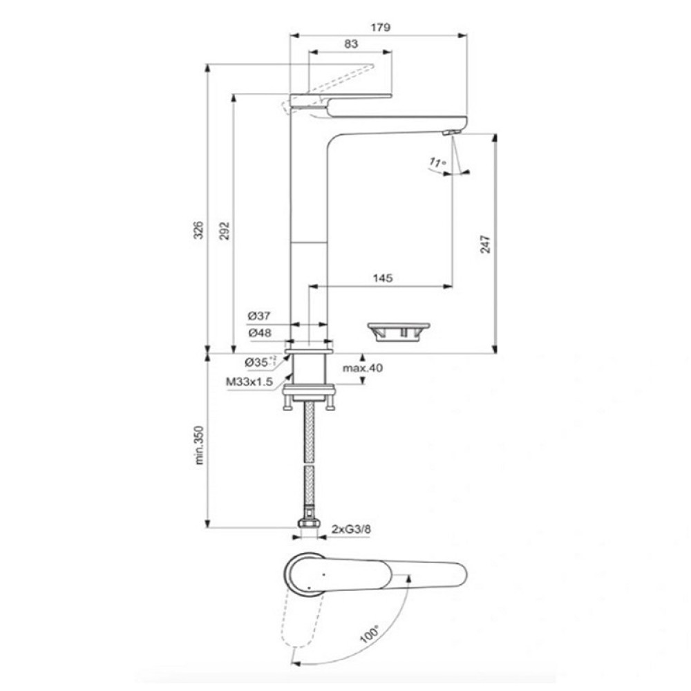 Смесител за умивалник H250 BlueStart®, 3,8 l/min, Ideal Standart,BD773XG