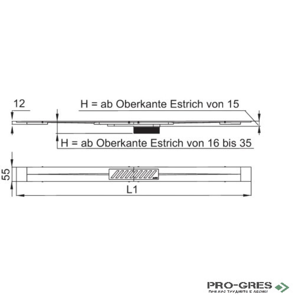 Линеен сифон ф50мм, 90-120см ACO SHOWERDRAIN S+ PLATE