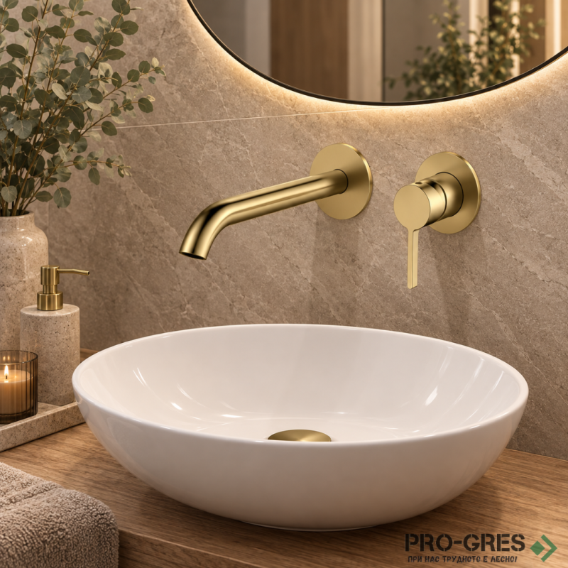 Стенен смесител за вграждане за мивка драскано злато AQG URBAN FLOW TWO 01URF160OC