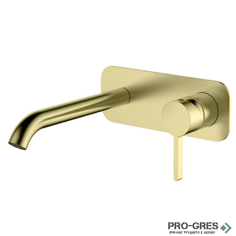 Стенен смесител за вграждане за мивка драскано злато AQG URBAN FLOW ONE 01URF170OC