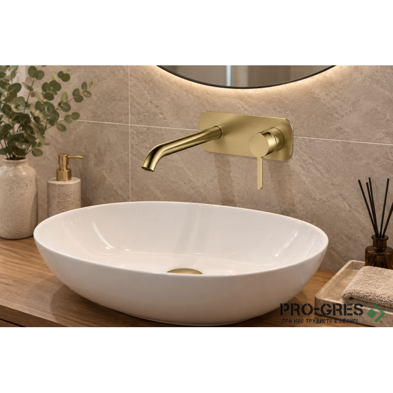 Стенен смесител за вграждане за мивка драскано злато AQG URBAN FLOW ONE 01URF170OC