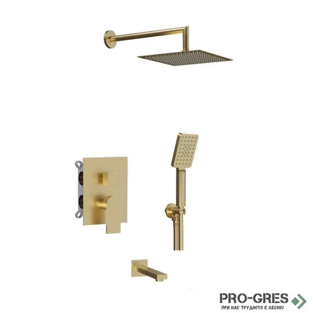 Душ система с чучур,слим пита 25х25см, драскано злато AQG Alpha Therm 19ALPEC32209