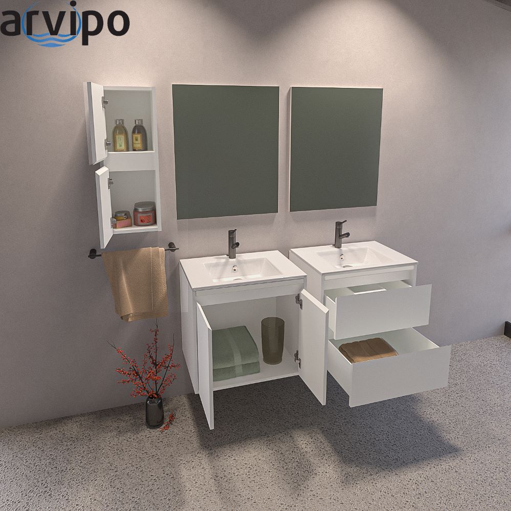 Долен шкаф за баня Beranjena 55x45х63см,бял/опция цвят по RAL, PVC две врати AR055F2 Arvipo