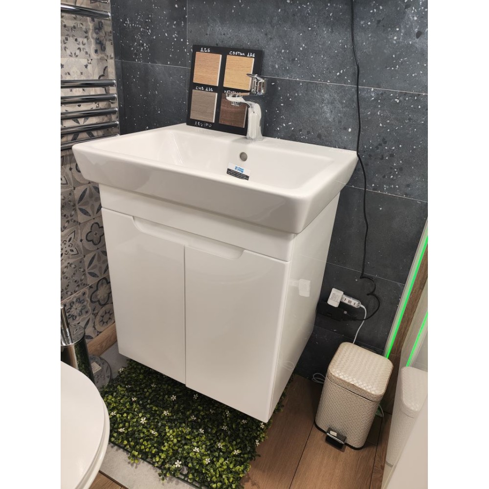Долен шкаф за баня с мивка Roca Caserta 50-55-60x45х63см,бял/опция цвят по RAL, PVC две врати AR 105 R2 Arvipo