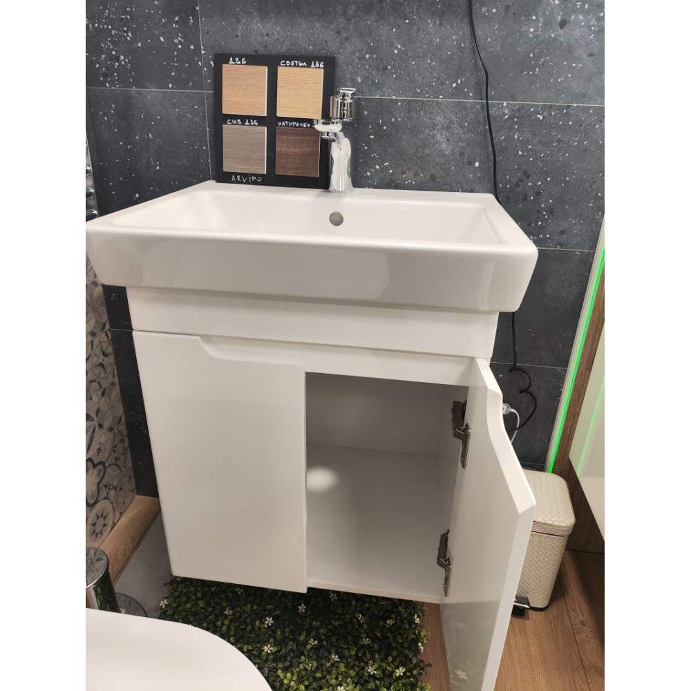 Долен шкаф за баня с мивка Roca Caserta 50-55-60x45х63см,бял/опция цвят по RAL, PVC две врати AR 105 R2 Arvipo