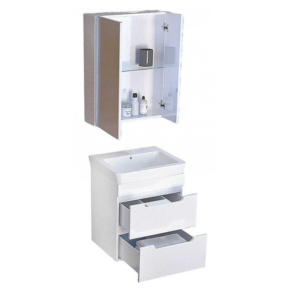 Долен шкаф за баня с мивка Roca Caserta 50-55-60x45х63см,бял/опция цвят по RAL, PVC две чекмеджета AR 105R Arvipo