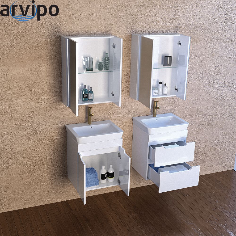 Долен шкаф за баня с мивка Roca Caserta 50-55-60x45х63см,бял/опция цвят по RAL, PVC две врати AR 105 R2 Arvipo