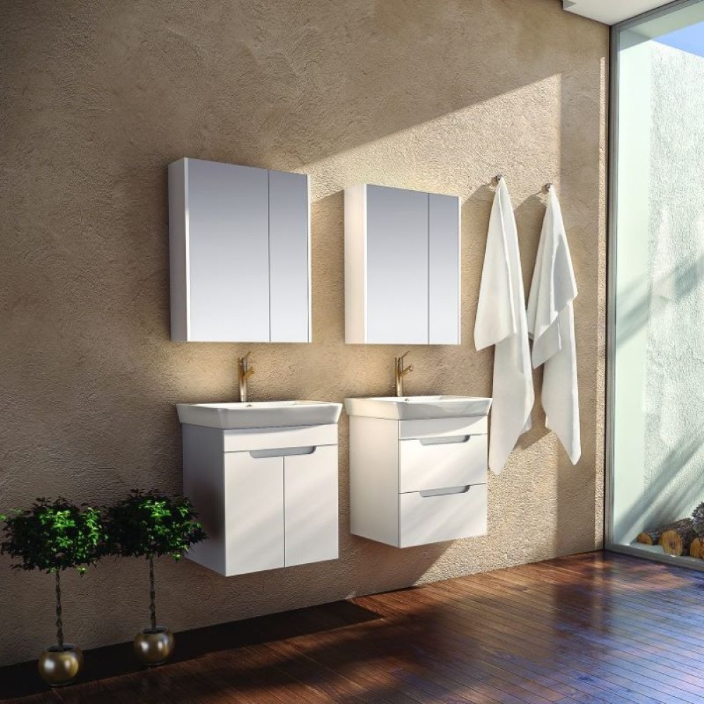 Долен шкаф за баня с мивка Roca Caserta 50-55-60x45х63см,бял/опция цвят по RAL, PVC две врати AR 105 R2 Arvipo