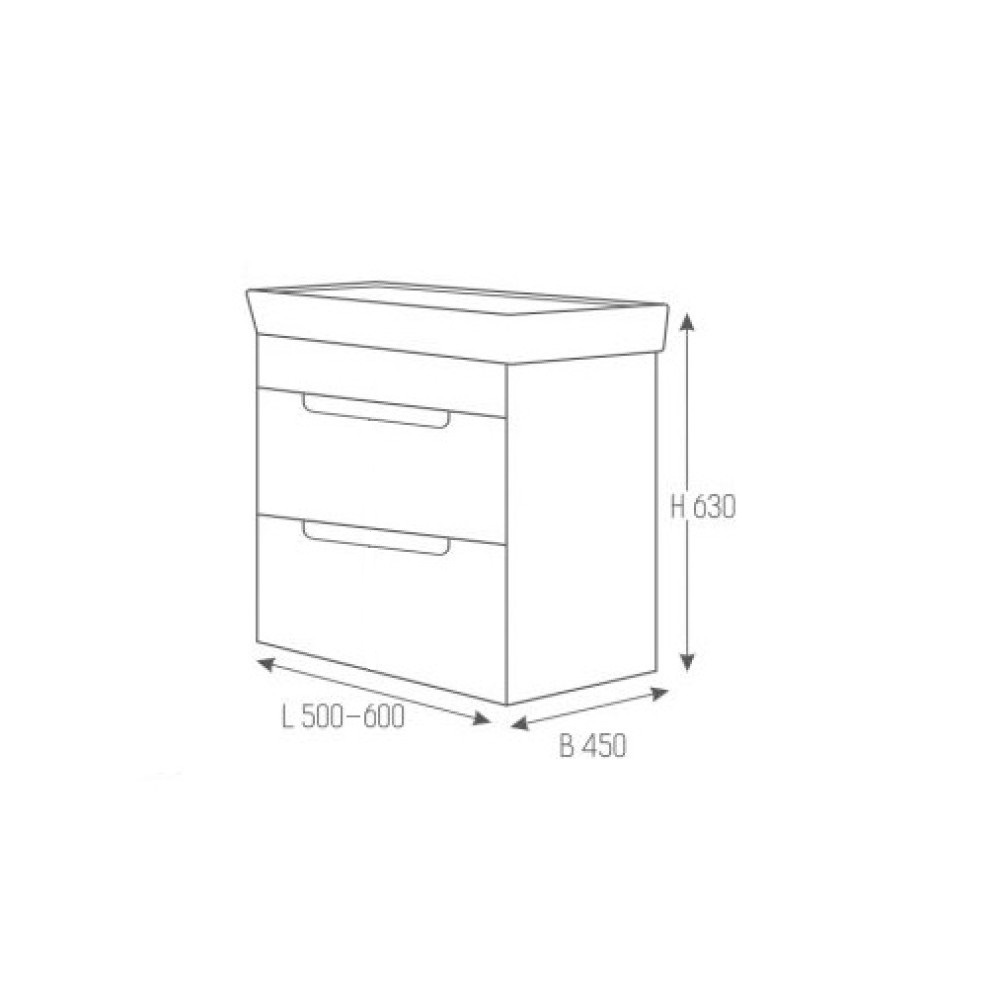 Долен шкаф за баня с мивка Roca Caserta 50-55-60x45х63см,бял/опция цвят по RAL, PVC две чекмеджета AR 105R Arvipo