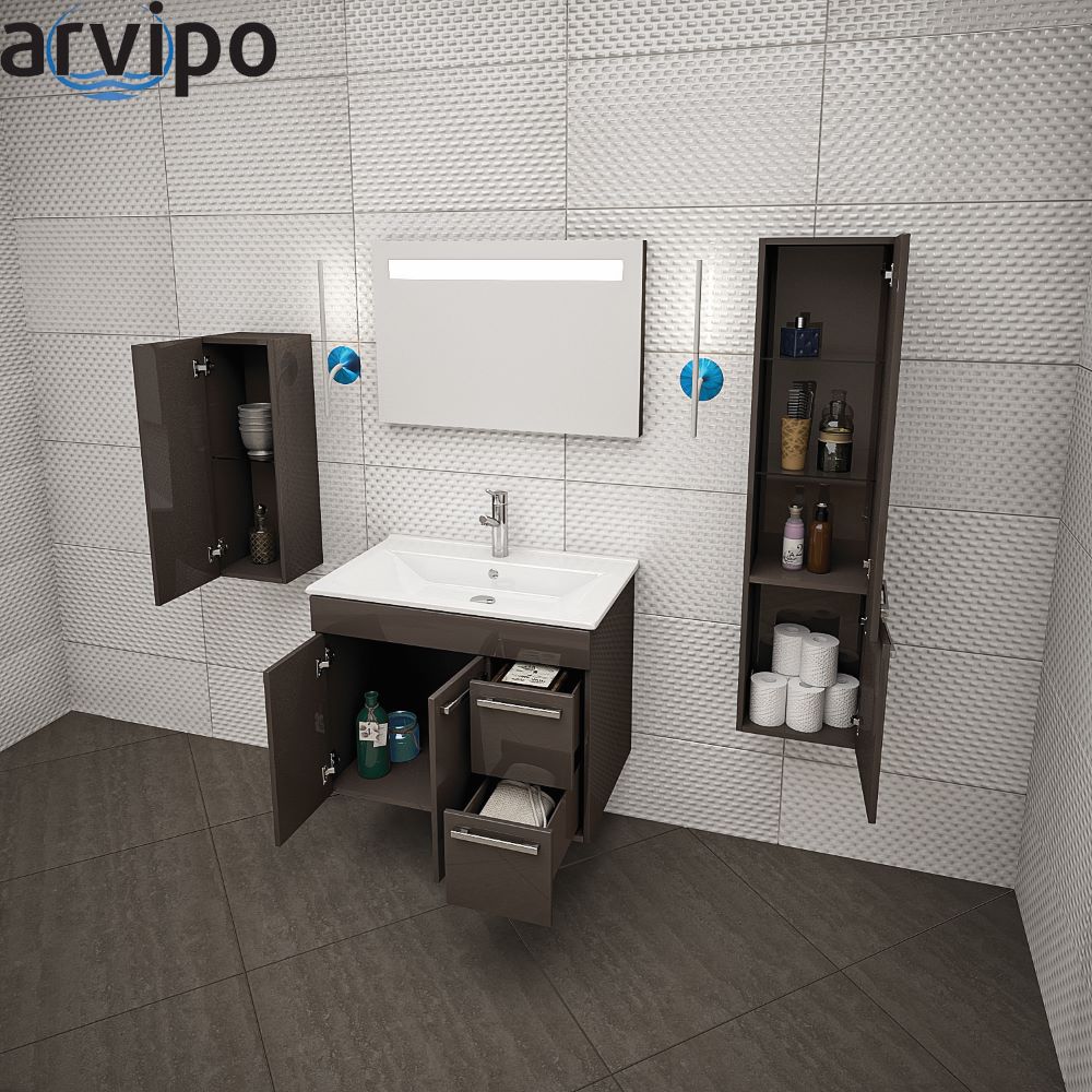 Долен шкаф за баня с мивка бял/RAL, PVC врати и чекмеджета  ERLEGANCE ARVIPO
