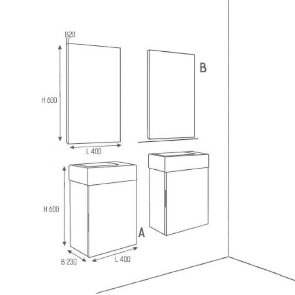 Долен шкаф за баня с мивка LARA ,бял/опция цвят по RAL, PVC ISIK Arvipo AR740F