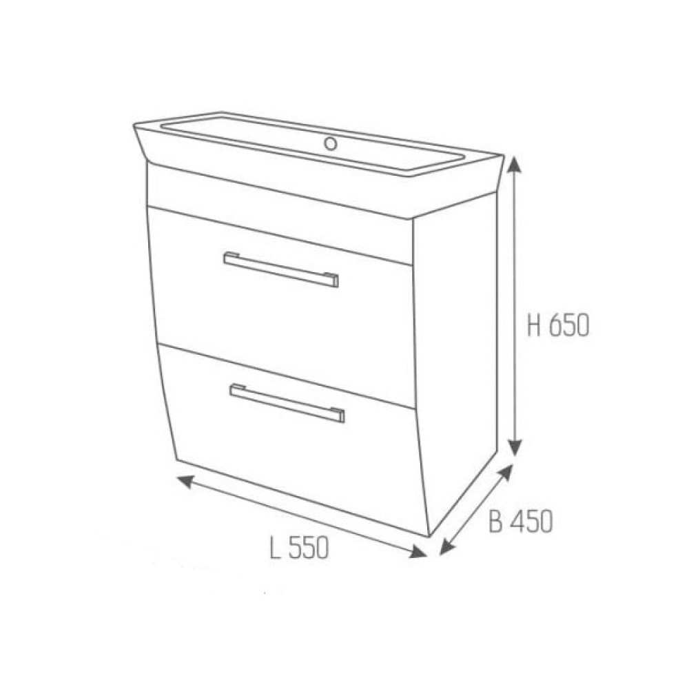 Долен шкаф за баня с мивка ROCA Caserta 55/60x45х65см,бял/опция цвят по RAL, PVC две чекмеджета ROUND Arvipo AR155F
