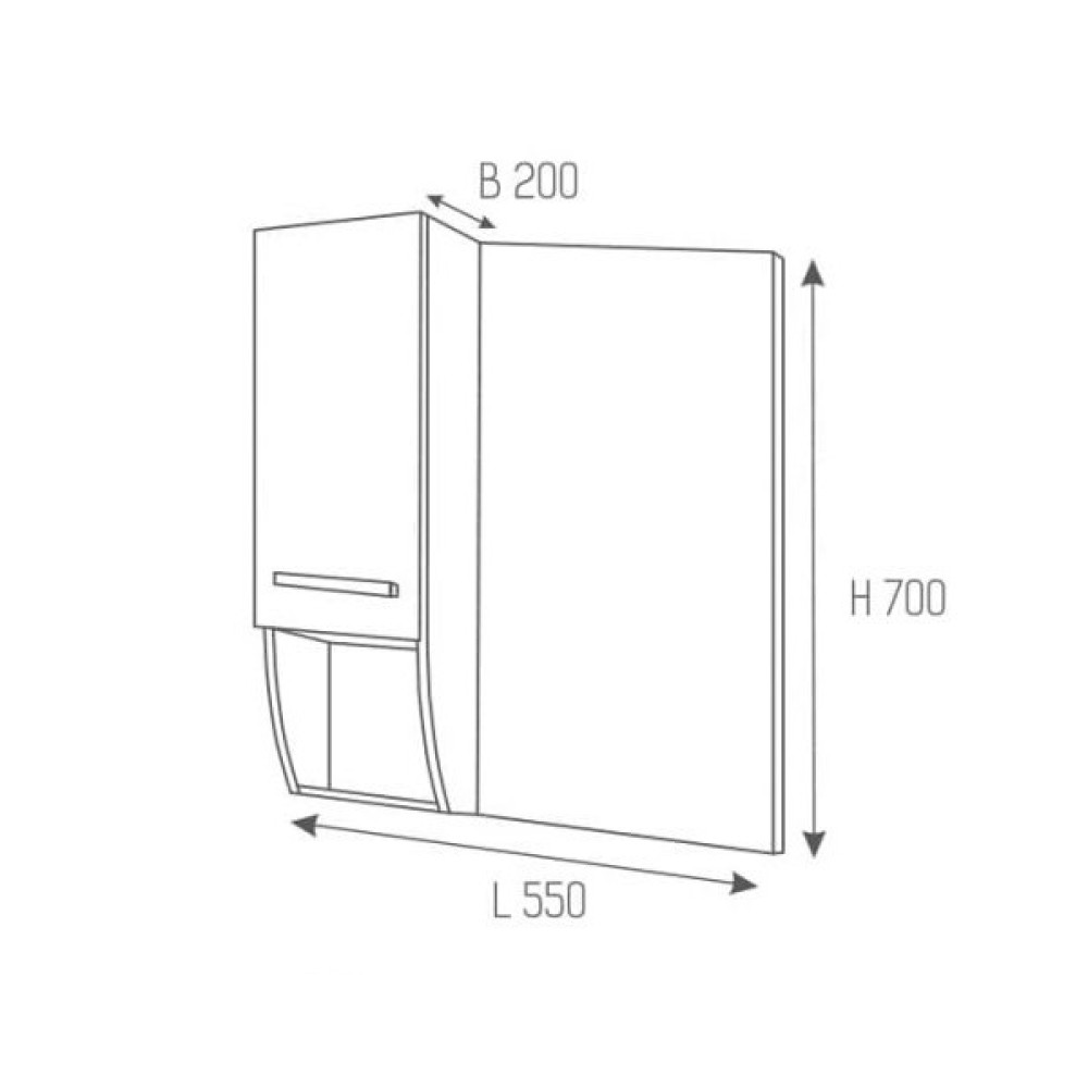 Горен Шкаф ,PVC бял/опция цвят по RAL,oгледално и колона ROND Arvipo AR155М