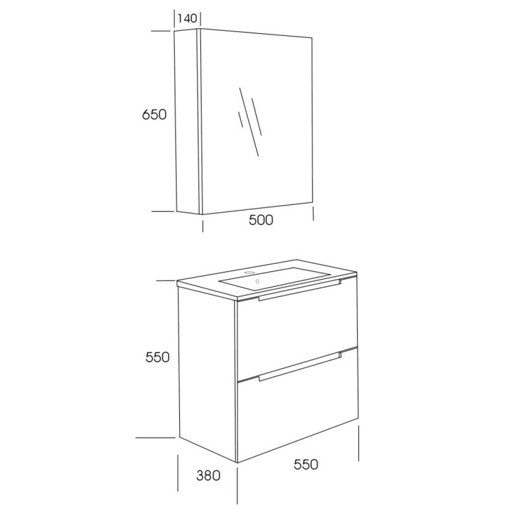 Долен шкаф за баня Soft 55x38х55см,бял/опция цвят по RAL, PVC две чекмеджета Arte Arvipo