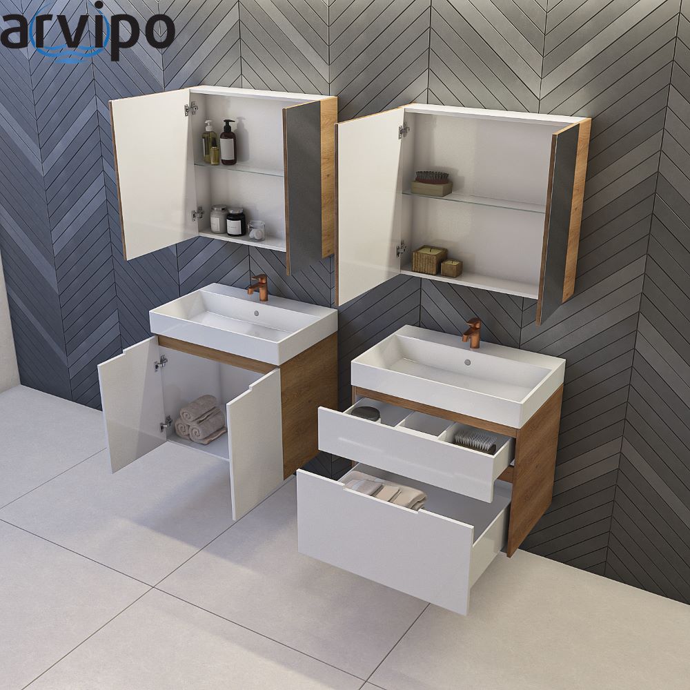 Горен Шкаф oгледалени врати70х15х65см бял/дървесен PVC STANCE Arvipo