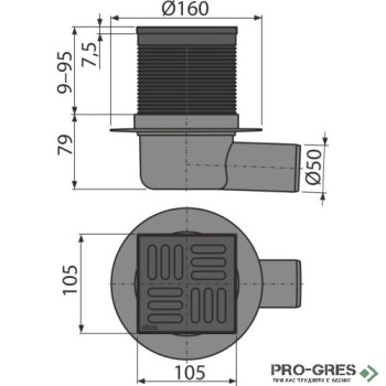 Подов сифон 105х105мм Alca ALCADRAIN APV31BLACK