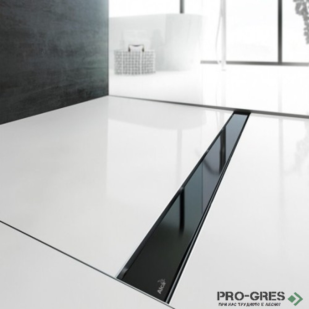 Линеен сифон за баня, решетка черно стъкло ALCA PROFESSIONAL APZ106/GL1204
