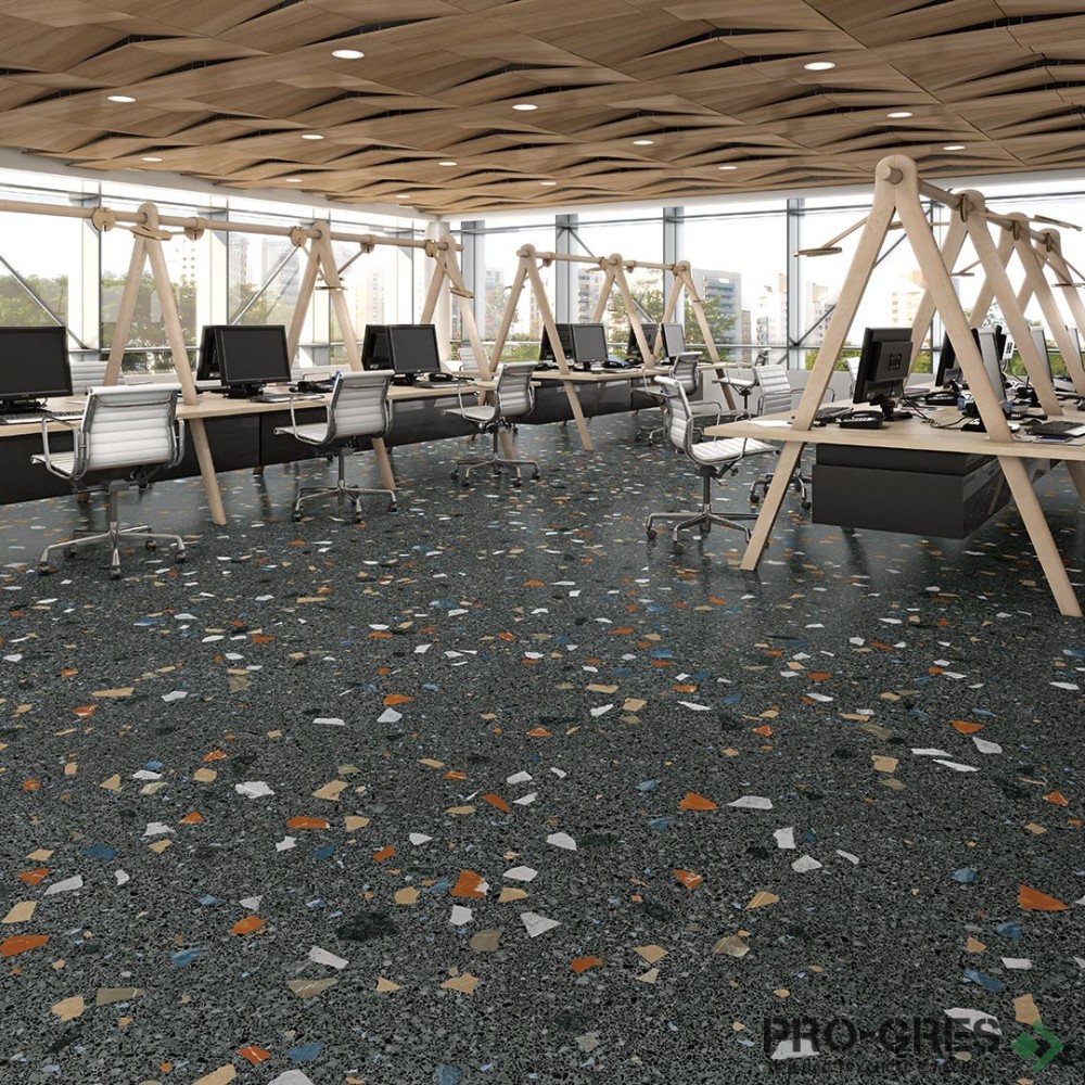 Гранитогрес Arcana тип Terrazzo Stracciatella R Grafito 80x80см