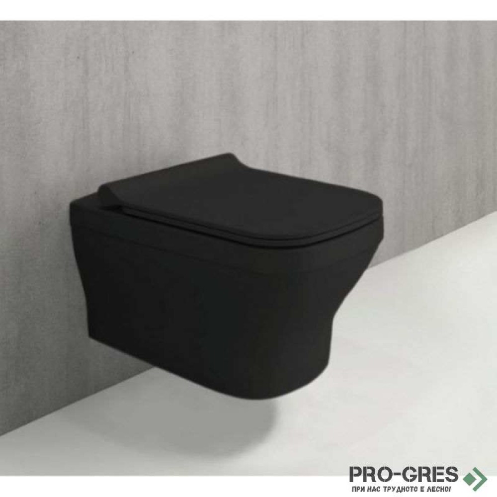 Конзолна тоалетна чиния с капак, 52x36см, черен мат, Bocchi 1304 004 0129 / A0334 004
