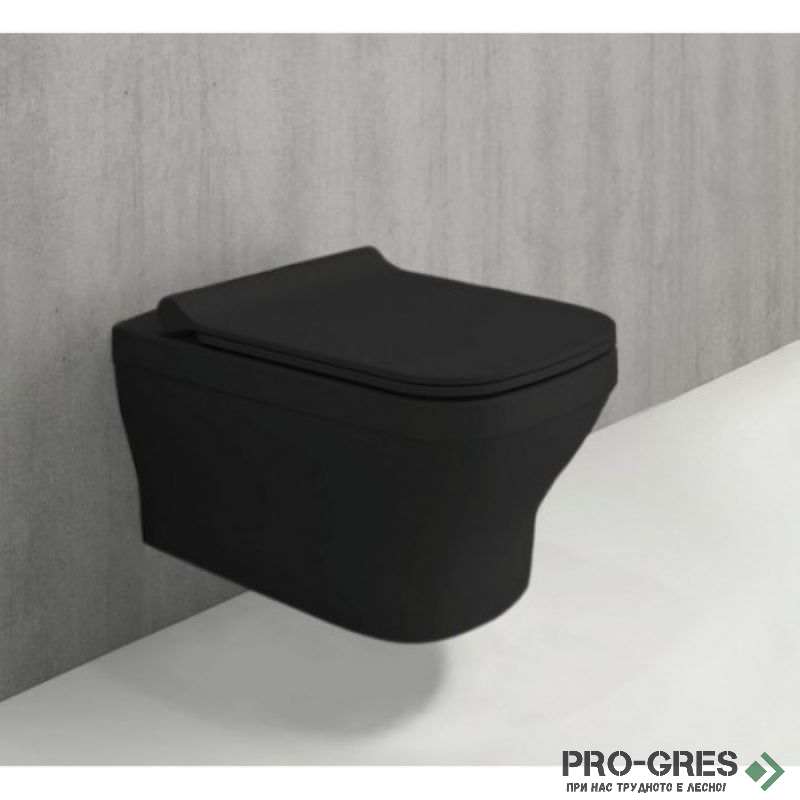 Конзолна тоалетна чиния с капак, 52х36см, черен гланц, Bocchi 1304 005 0129 / A0332 005
