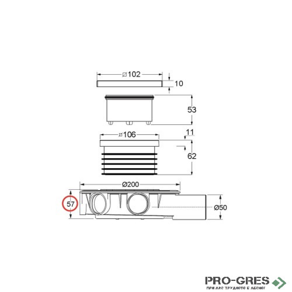 Подов сифон за вграждане на плочка 10х10 см,Bonomini, Mini Drain 6310MX50S9