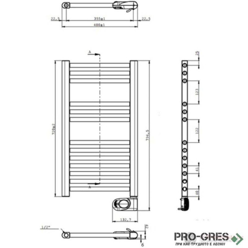 Електрическа лира за баня Crystal E-JADE MATT BLACK 300 W, 720×400 mm