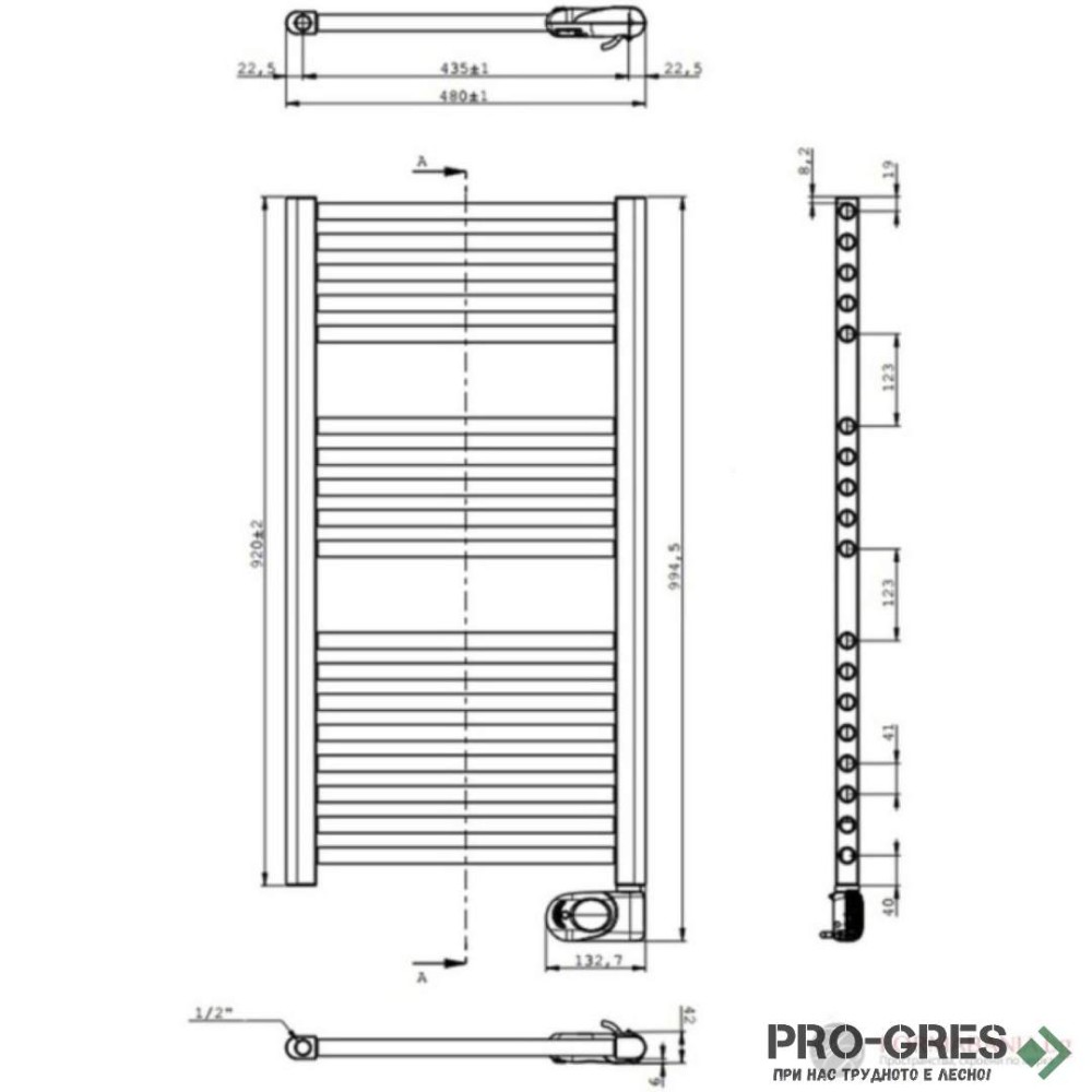 Електрическа лира за баня Crystal E-JADE MATT BLACK 500 W, 920×480 mm