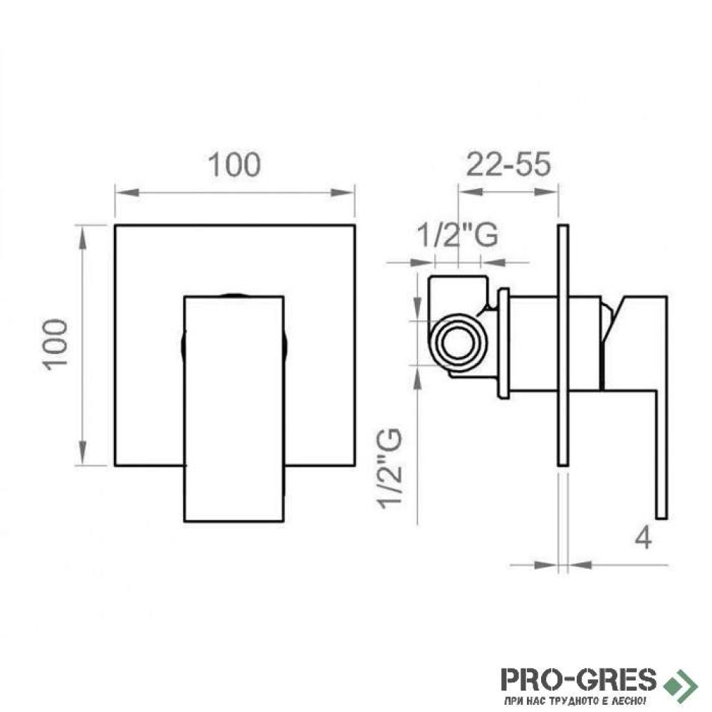 Вграден смесител с 1функция, хром Ercos Italia R BTITRCIN02+BTUNICIN03