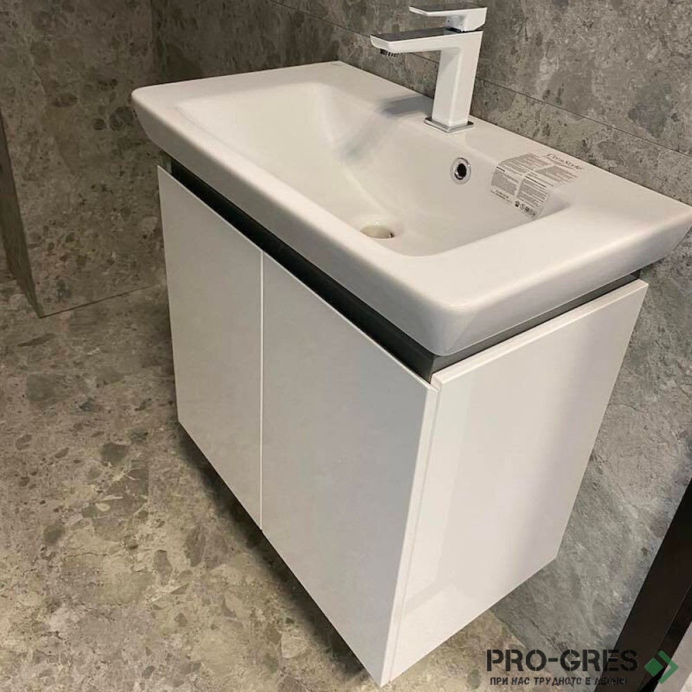 Шкаф за баня 55 см 2 вратички с мивка порцелан,  FLEXMEBEL, PURE, F552DPUR