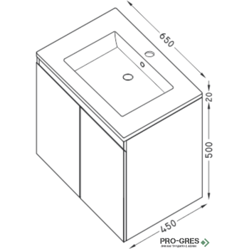 Шкаф за баня 65 см 2 врати с мивка порцелан,  FLEXMEBEL, ARRES,  F652DARR