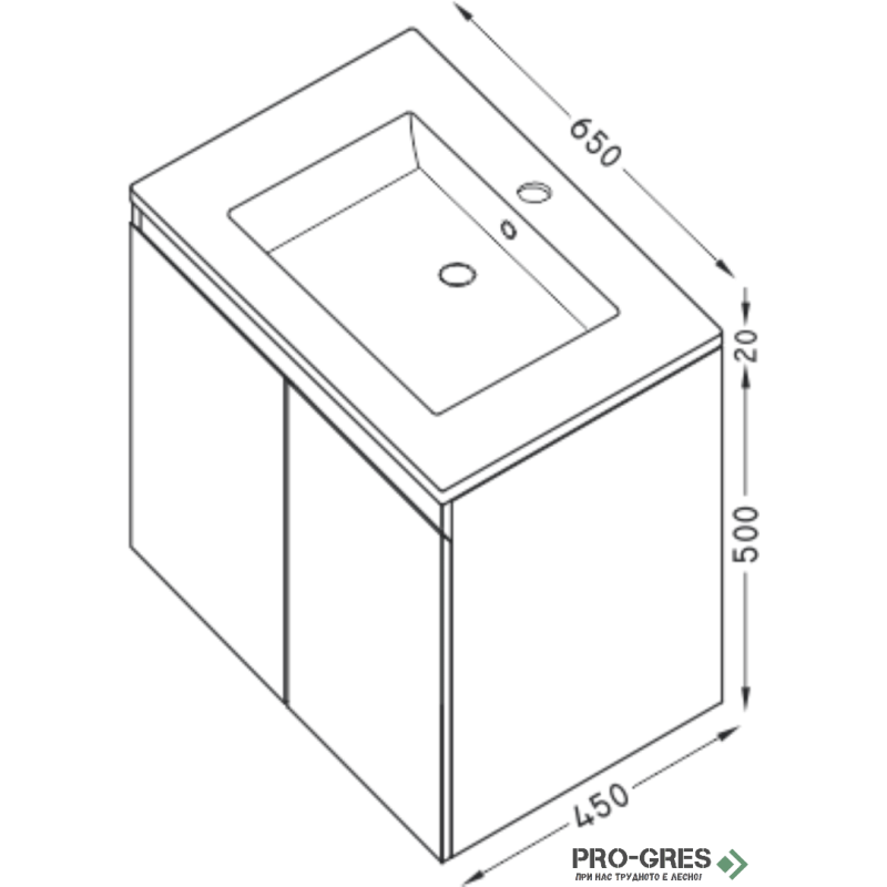 Шкаф за баня 65 см 2 врати с мивка порцелан,  FLEXMEBEL, ARRES,  F652DARR