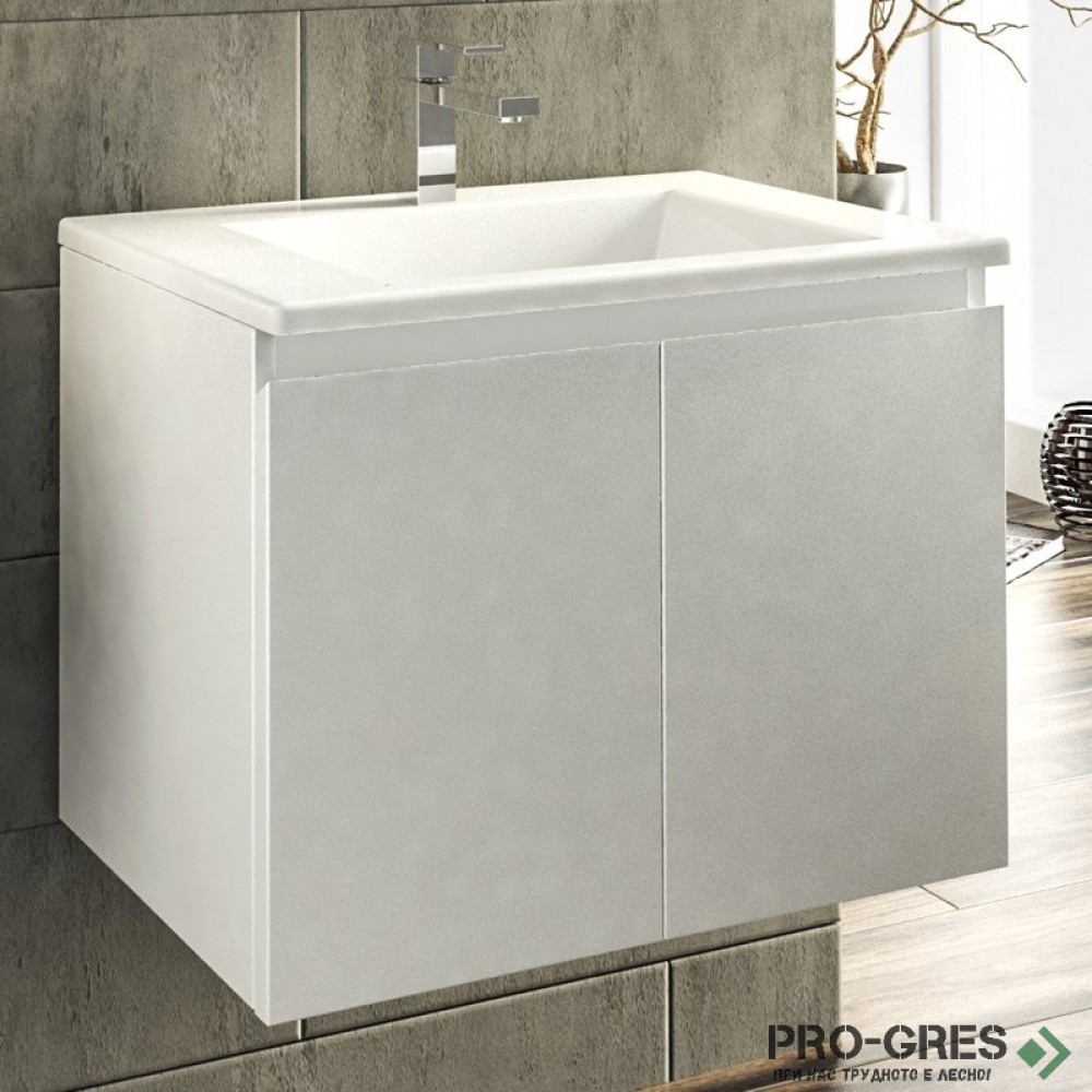 Шкаф за баня 65 см 2 врати с мивка порцелан,  FLEXMEBEL, ARRES,  F652DARR