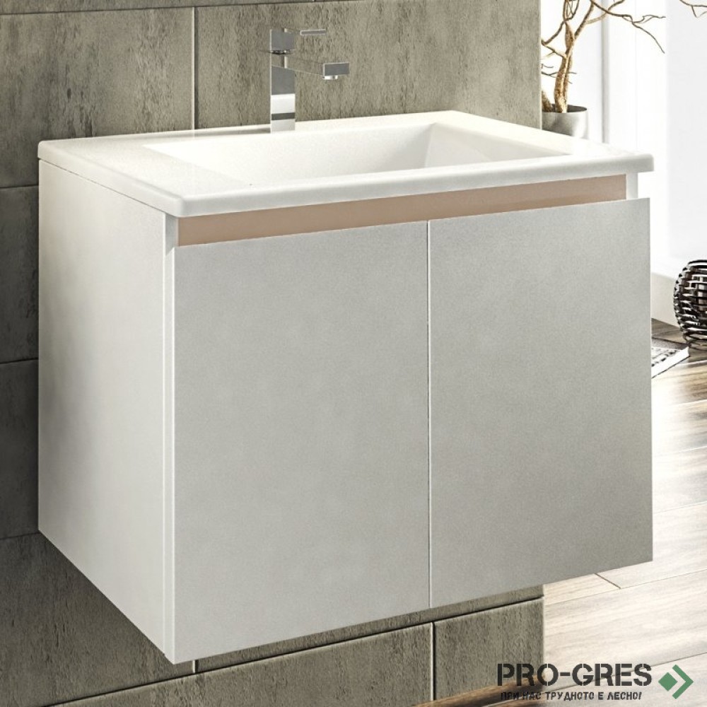 Шкаф за баня 65 см 2 врати с мивка порцелан,  FLEXMEBEL, ARRES,  F652DARR