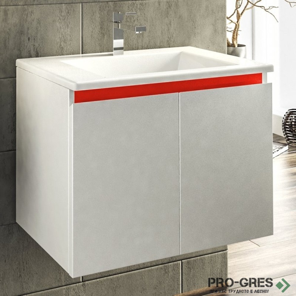 Шкаф за баня 65 см 2 врати с мивка порцелан,  FLEXMEBEL, ARRES,  F652DARR