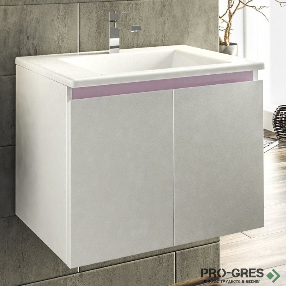 Шкаф за баня 65 см 2 врати с мивка порцелан,  FLEXMEBEL, ARRES,  F652DARR