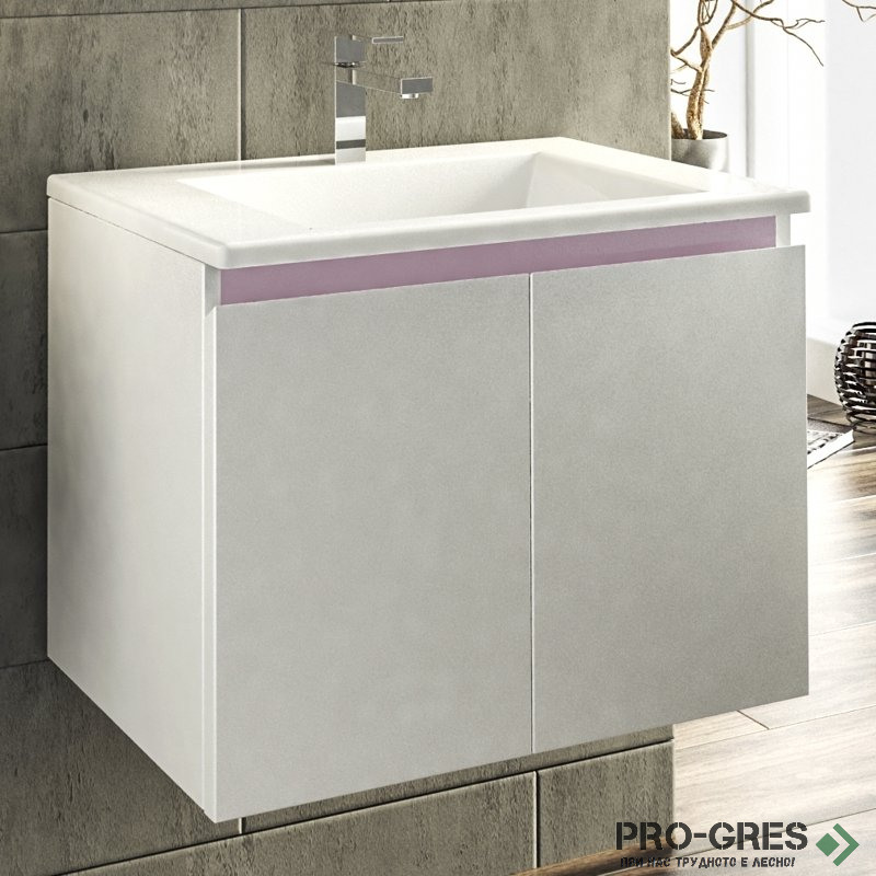 Шкаф за баня 65 см 2 врати с мивка порцелан,  FLEXMEBEL, ARRES,  F652DARR