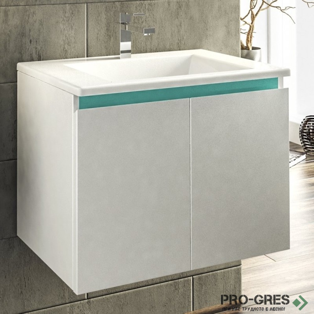 Шкаф за баня 65 см 2 врати с мивка порцелан,  FLEXMEBEL, ARRES,  F652DARR