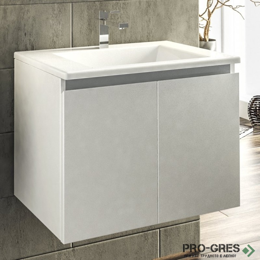 Шкаф за баня 65 см 2 врати с мивка порцелан,  FLEXMEBEL, ARRES,  F652DARR