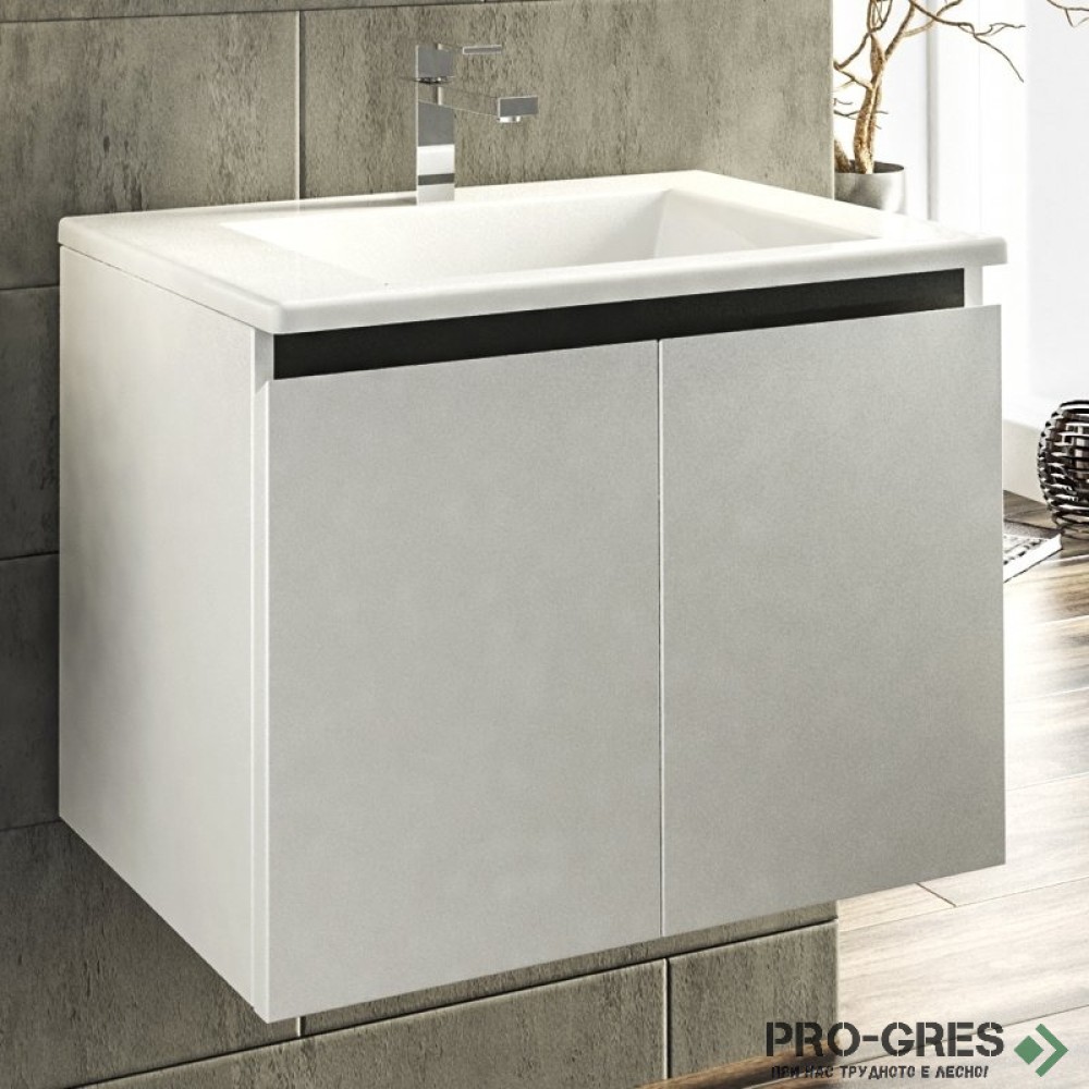 Шкаф за баня 65 см 2 врати с мивка порцелан,  FLEXMEBEL, ARRES,  F652DARR