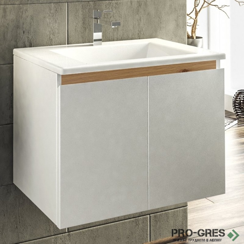 Шкаф за баня 65 см 2 врати с мивка порцелан,  FLEXMEBEL, ARRES,  F652DARR