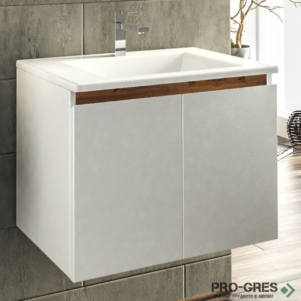 Шкаф за баня 65 см 2 врати с мивка порцелан,  FLEXMEBEL, ARRES,  F652DARR