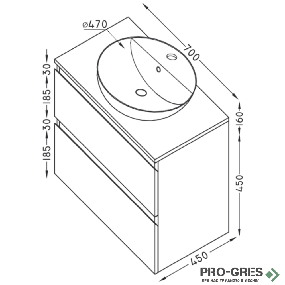 Шкаф за баня 70 см 2 чекмеджета,  FLEXMEBEL, SOUL, F702CSOU