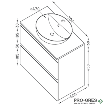 Шкаф за баня 70 см 2 чекмеджета,  FLEXMEBEL, SOUL, F702CSOU
