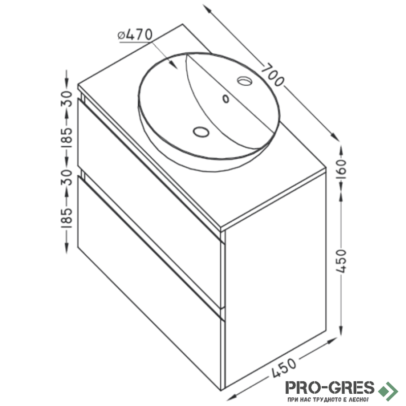 Шкаф за баня 70 см 2 чекмеджета,  FLEXMEBEL, SOUL, F702CSOU