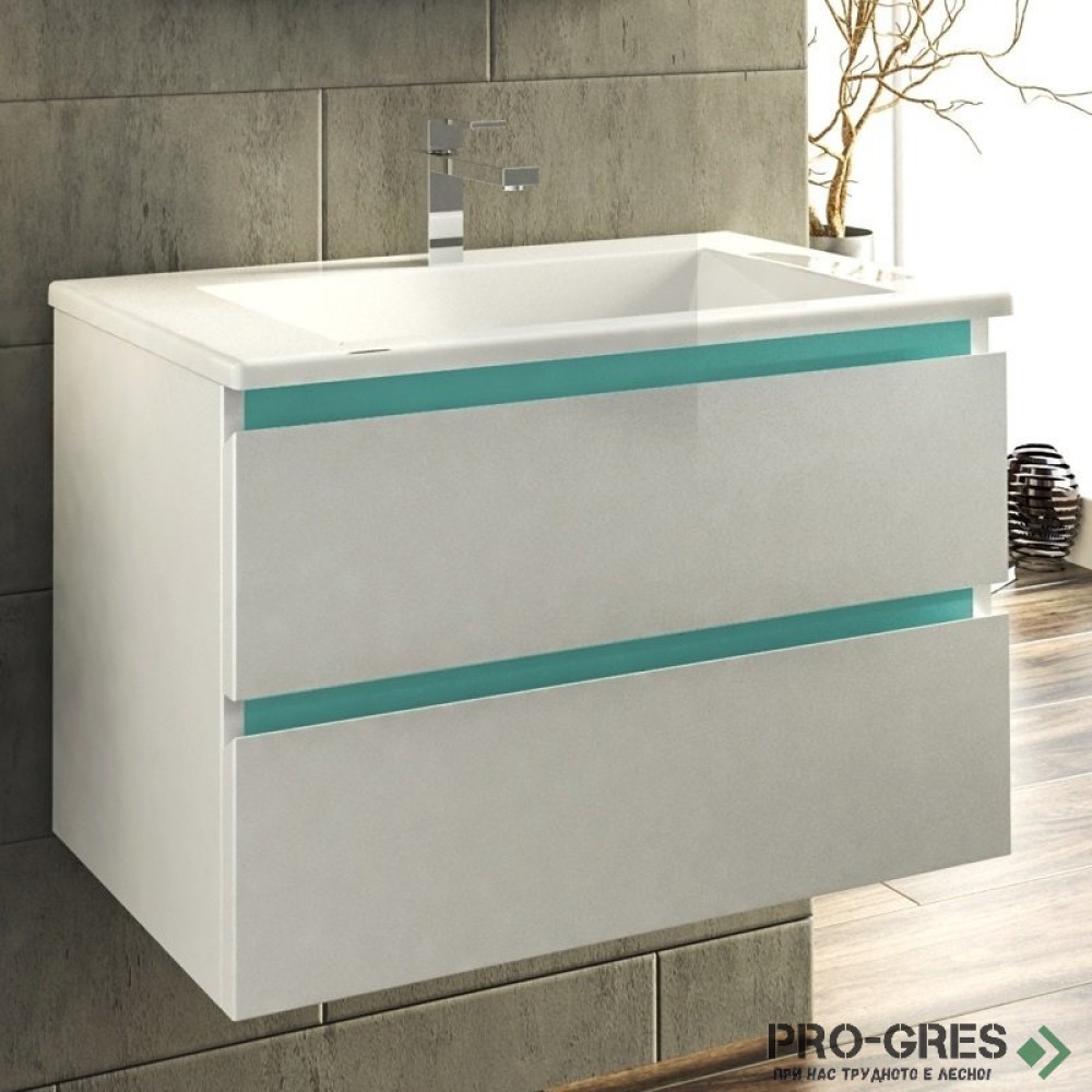 Шкаф за баня 75 см 2 чекмеджета с мивка порцелан,  FLEXMEBEL, ARRES, F752CARR